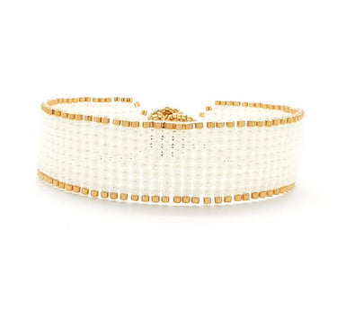 Brazalete Telar Dorado Delgado Liso Perla